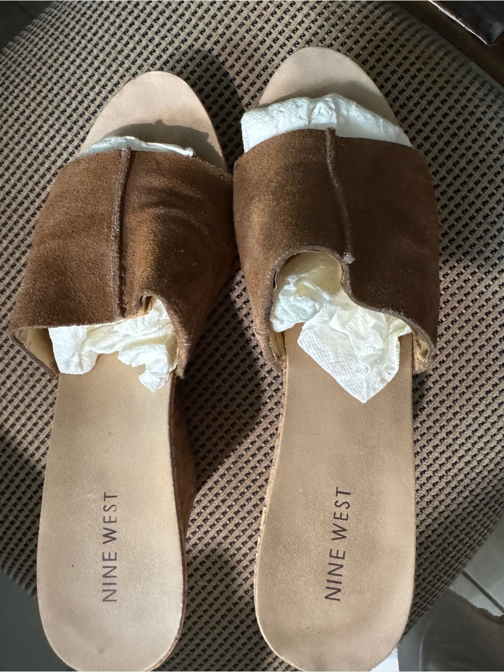 Nine West Brown Suede Open-Toe Slide Mules size 9